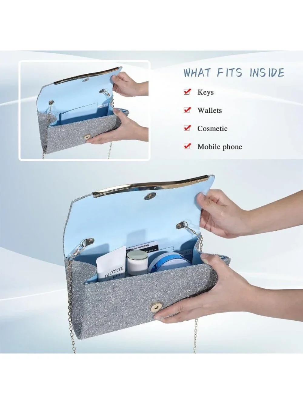 Women's Light Blue  Clutch Purse Formal Evening Bag Wedding Party Handbag